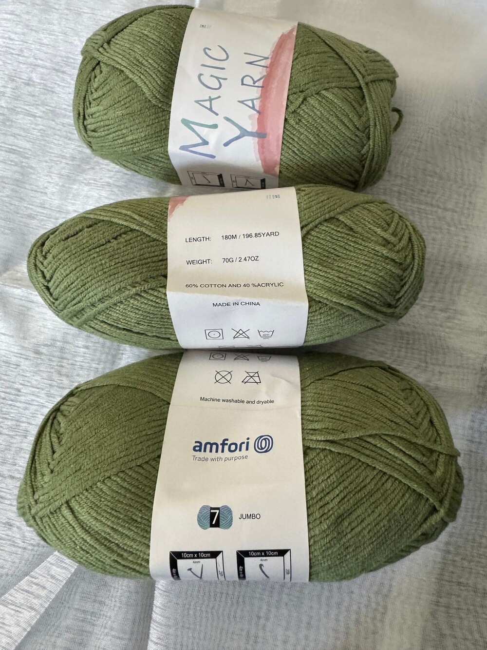 Magic Yarn 70g Jumbo Cotton Acrylic Yarn Olive Green 180m Skeins